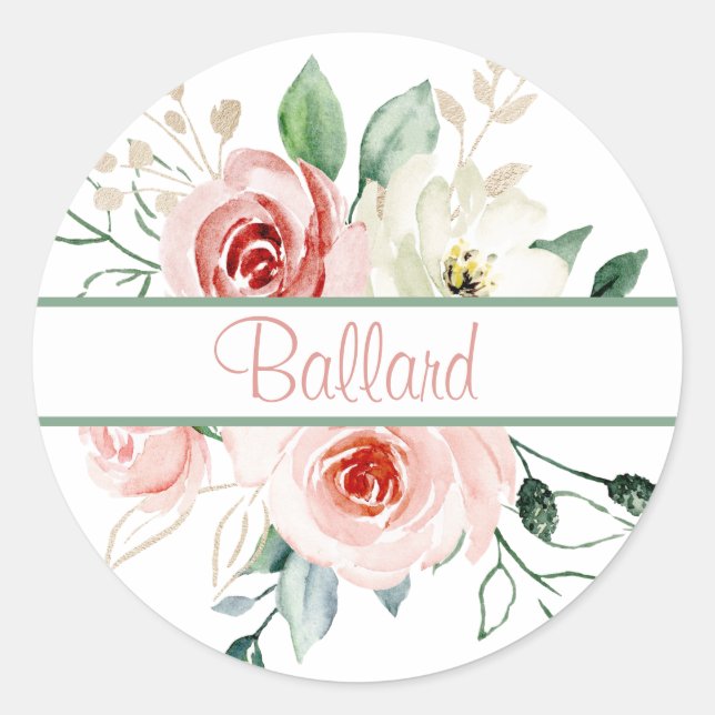 Pink Rose Personalized Name Envelope Seals (Front)