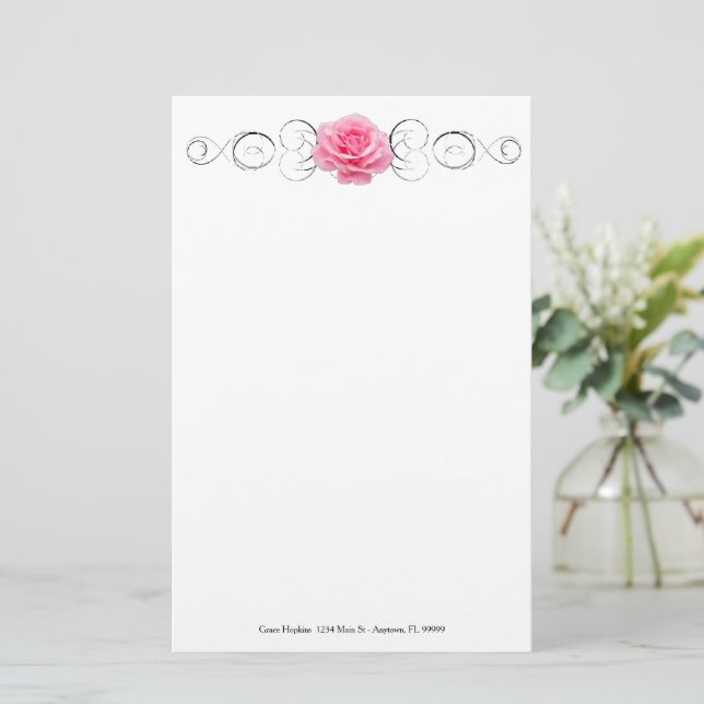 Pink Rose Personalized Stationery (Standing Front)