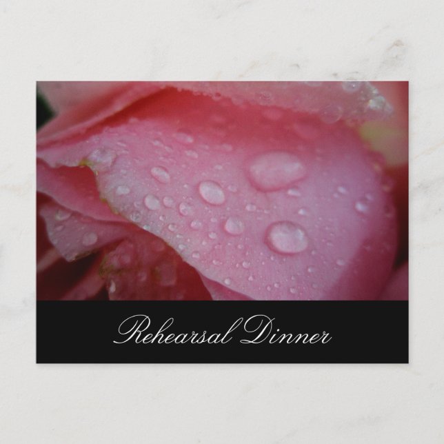Pink rose petal wedding rehearsal invitation (Front)