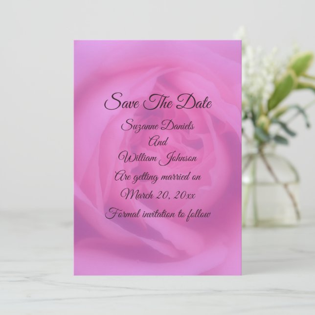 Pink Rose Petals Floral Wedding  Save The Date (Standing Front)