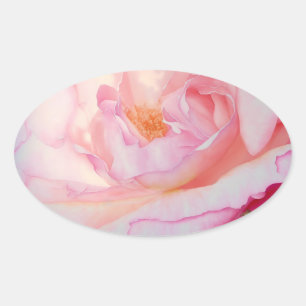 Pink rose petals watercolour oval sticker