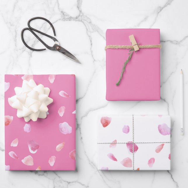 Pink Rose Petals Wrapping Paper Sheet (Front)