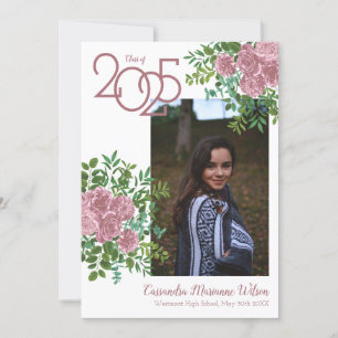 Pink Rose Photo Graduation Announcement