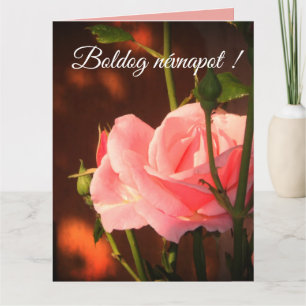 Pink rose photo - Hungarian name day Card