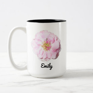 Pink Rose Photo with Custom Name  Two-Tone Coffee Mug