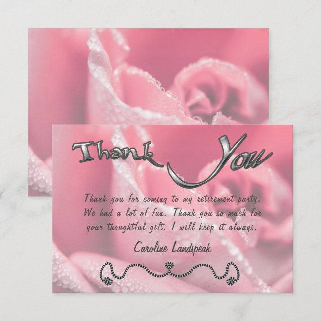 Pink Rose photograph Happy Retirement Thank You Card (Front/Back)