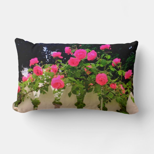 Pink Rose Pickets Throw Pillow (Front)
