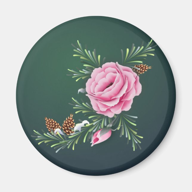 PINK ROSE & PINE by SHARON SHARPE Magnet (Front)