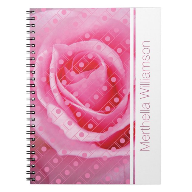 Pink Rose Polka Dot Custom Notebook Journal (Front)