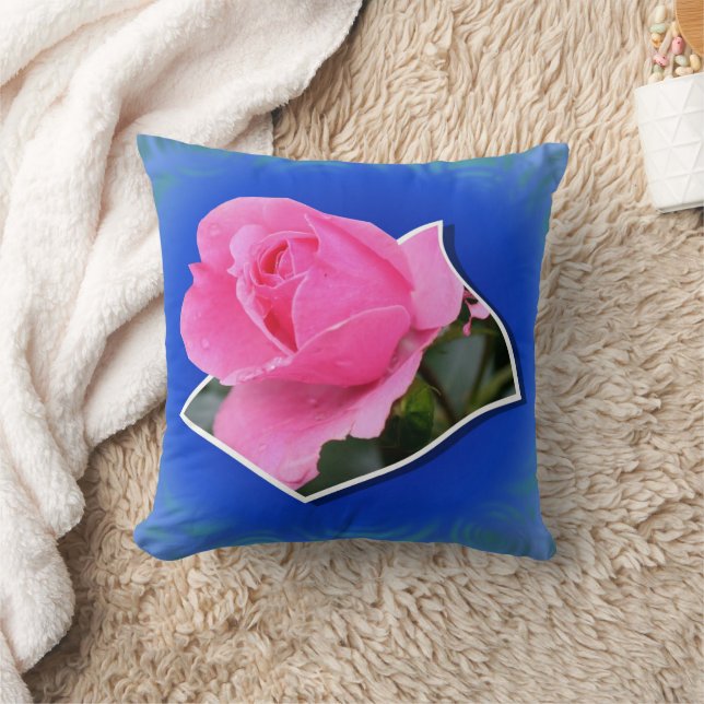 Pink Rose Pop Out Floral Art Throw Pillow (Blanket)