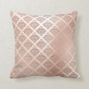 Pink Rose Powder Gold Metallic Damask Royal Decor Throw Pillow