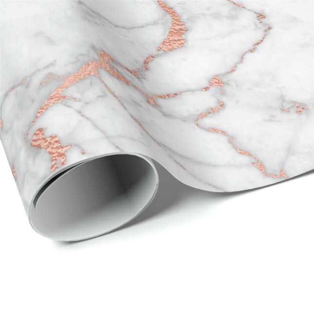 Pink Rose Powder Gold Pastel Grey Marble Glam Wrapping Paper (Roll Corner)
