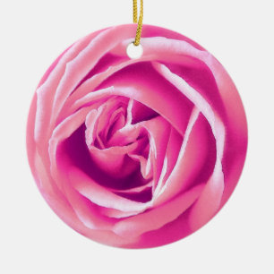 Pink rose print ceramic ornament