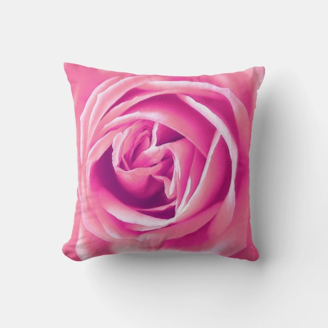 Pink rose print throw pillow (Front)
