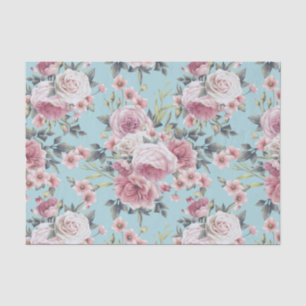 Pink Rose Profusion - Teal Background Tissue Paper
