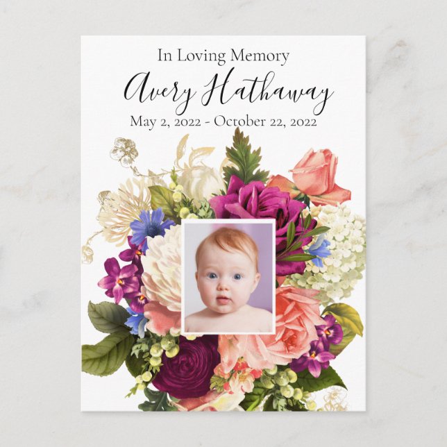  Pink Rose Purple Orchid Funeral Memorial  Postcard (Front)