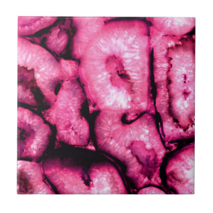 Pink Rose Quartz Agate Geodes abstract pattern Tile