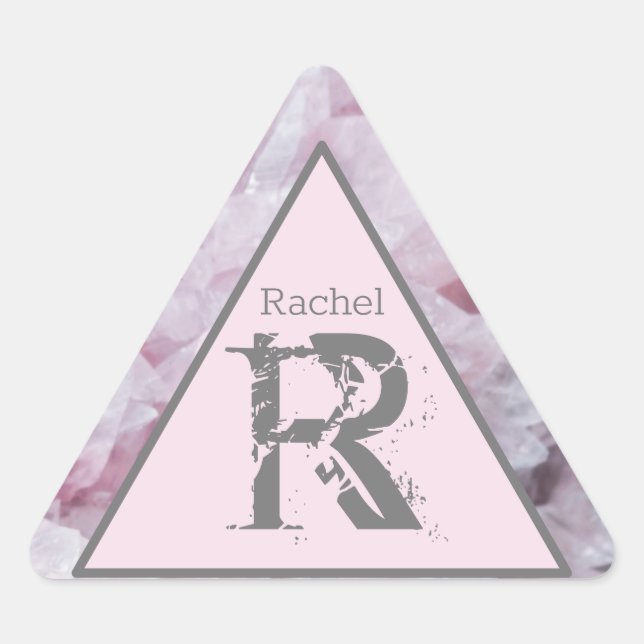 Pink Rose Quartz Name Monogram Elegant Template Triangle Sticker (Front)