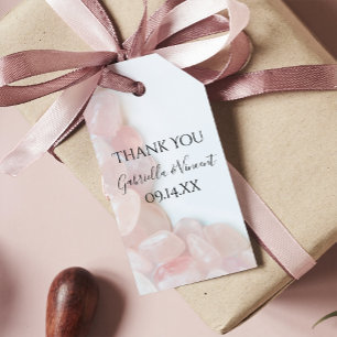 Pink Rose Quartz on White Wedding Favour Tags