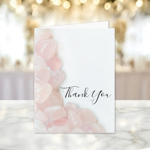 Pink Rose Quartz on White Wedding Thank You Card