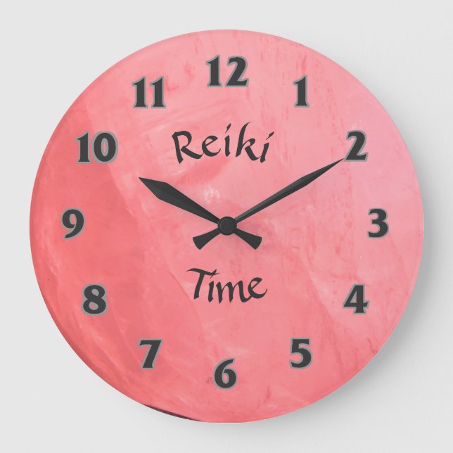 Pink Rose Quartz Reiki Time Large Clock (Front)
