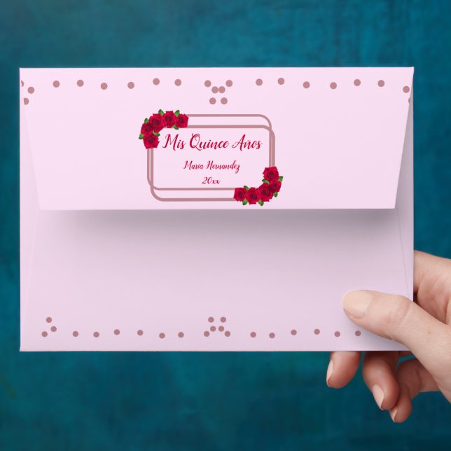 Pink Rose Quinceañera Envelope (Hand)