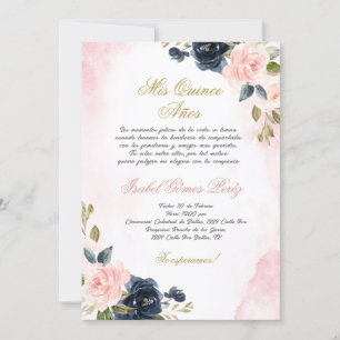 Pink Rose Quinceanera invitation in Spanish