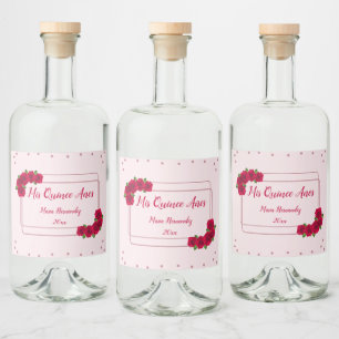 Pink Rose Quinceañera Liquor Bottle Label