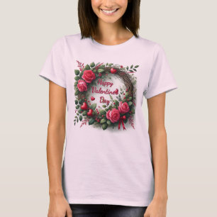Pink Rose Red Heart Valentine's Day  T-Shirt