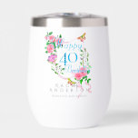 Pink Rose Ribbon 40th Birthday<br><div class="desc">Lovely and elegant rose with butterfly.</div>