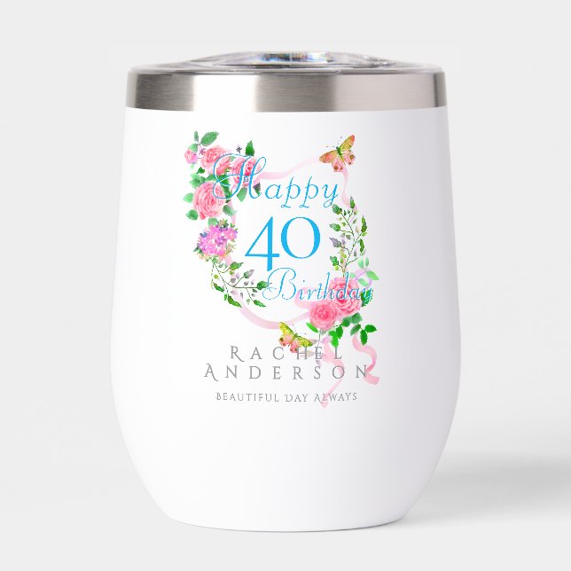 Pink Rose Ribbon 40th Birthday (Avant)