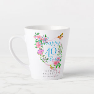 Pink Rose Ribbon 40th Birthday Latte Mug
