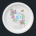 Pink Rose Ribbon 40th Birthday Paper Plate<br><div class="desc">Beautiful chic paper plate design with ribbon,  roses
and butterfly. Created a lovely dining experience
for your guests. This design also comes will
a comparable paper cup and napkin.</div>