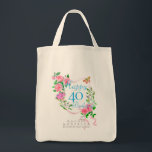 Pink Rose Ribbon 40th Birthday Tote Bag<br><div class="desc">Lovely and elegant rose with butterfly.</div>
