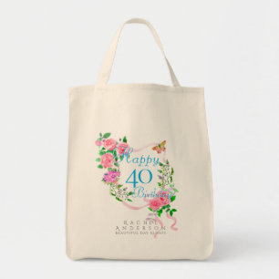 Pink Rose Ribbon 40th Birthday Tote Bag