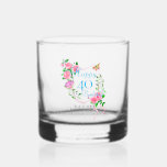 Pink Rose Ribbon 40th Birthday Whiskey Glass<br><div class="desc">Lovely and elegant rose with butterfly.</div>