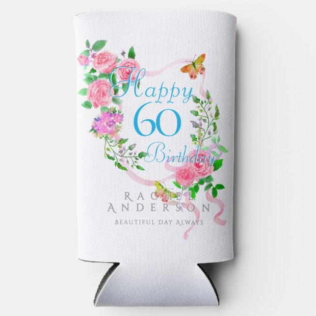 Pink Rose Ribbon 60th Birthday Cooler (Front)