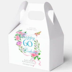 Pink Rose Ribbon 60th Birthday  Favor Box