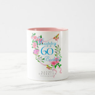 Pink Rose Ribbon 60th Birthday Two-Tone Coffee Mug