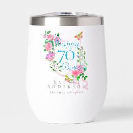 Pink Rose Ribbon 70th Birthday