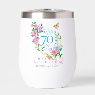 Pink Rose Ribbon 70th Birthday