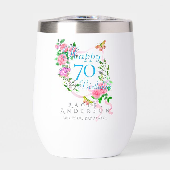 Pink Rose Ribbon 70th Birthday (Avant)