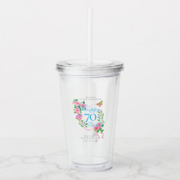 Pink Rose Ribbon 70th Birthday Acrylic Tumbler