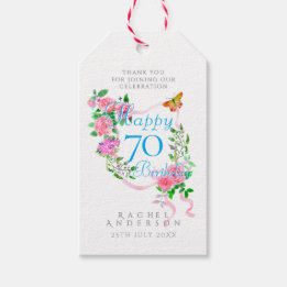 Pink Rose Ribbon 70th Birthday Gift Tags