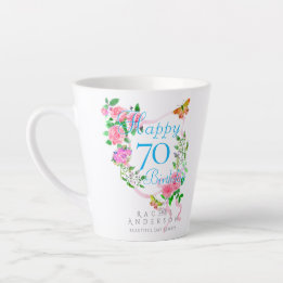 Pink Rose Ribbon 70th Birthday Latte Mug
