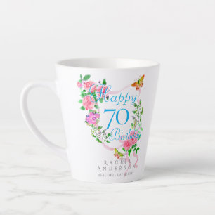 Pink Rose Ribbon 70th  Birthday Latte Mug