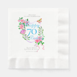 Pink Rose Ribbon 70th Birthday Napkin