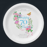 Pink Rose Ribbon 70th Birthday Paper Plate<br><div class="desc">Beautiful chic paper plate design with ribbon,  roses
and butterfly. Created a lovely dining experience
for your guests. This design also comes will
a comparable paper cup and napkin.</div>