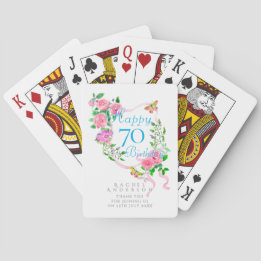 Pink Rose Ribbon 70th Birthday Playing Cards