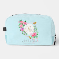 Pink Rose Ribbon Monogram Blue Print Cut Sew Bag